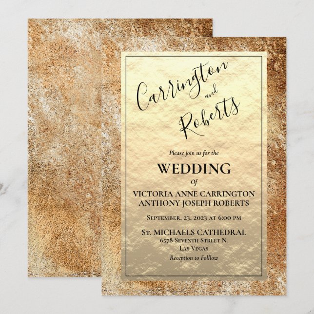 Vintage Gold Rustic Wedding Invitation (Front/Back)