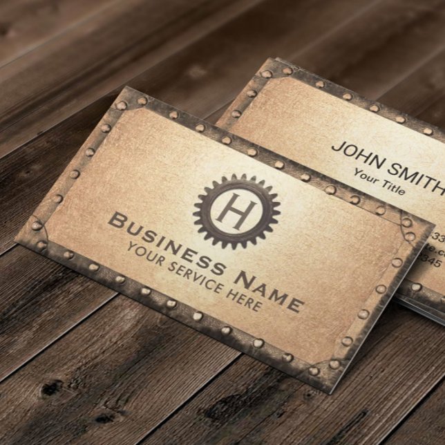 Vintage Gold Rusty Metal Framed Steampunk  Business Card (Creator Uploaded)