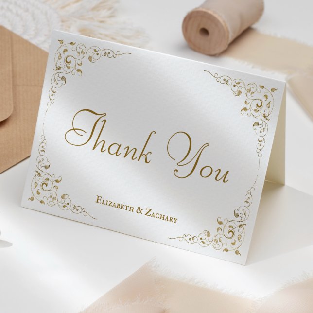 Vintage Gold Script Foliage Wedding Thank You Card (Creator Uploaded)