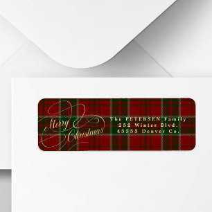 Vintage gold script plaid Christmas return address