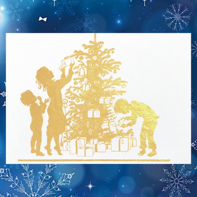 Vintage Gold Silhouette Christmas Tree Family Foil Card (Creator Uploaded)