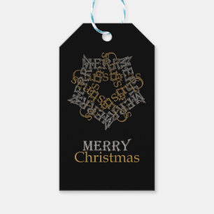 Vintage Gold Silver Merry Christmas in Black White Gift Tags