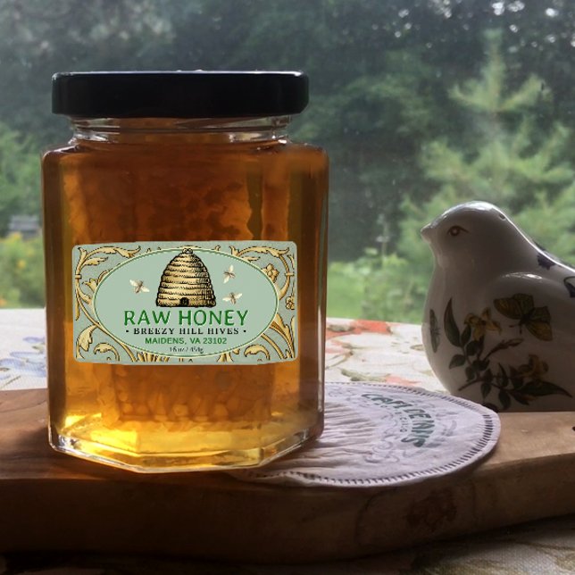 Vintage Gold Skep with Honeybees Rectangle Honey   (Creator Uploaded)