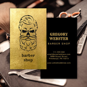 Vintage Gold Skull Barber Shop Business Card