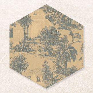 Vintage Gold Slate Blue Moroccan Camel Oasis Toile Paper Coaster