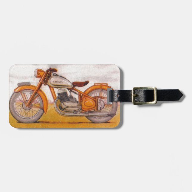 Vintage Gold Socovel Motorcycle Print Luggage Tag (Front Horizontal)