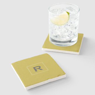 Vintage Gold Solid Colour Classic Plain Initial Stone Coaster