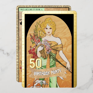Vintage Gold Spring Goddess, Mucha, 50th Birthday