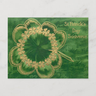 Vintage Gold St. Patrick's Day Shamrocks Holiday Postcard