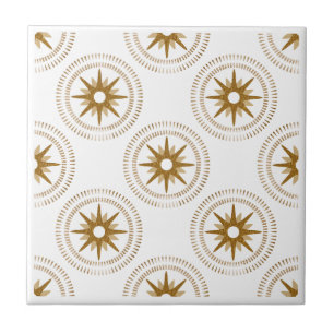 Vintage Gold Starburst Medallion Patterned  Tile