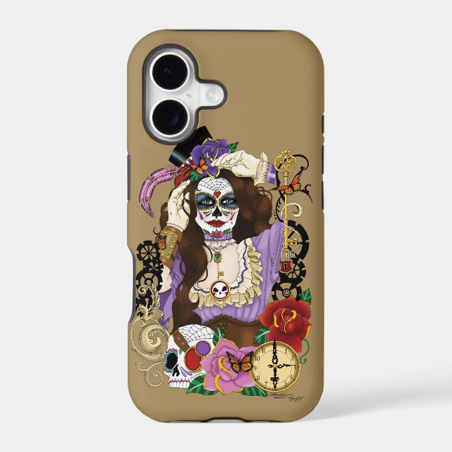 Vintage Gold Steampunk Sugar Skull Purple (Back)