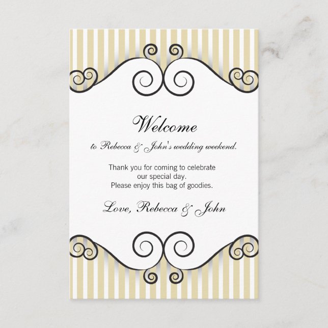 Vintage Gold Striped Wedding Welcome Card (Front)