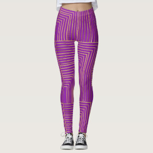 Vintage Gold Stripes on Purple Leggings