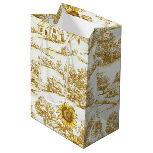 Vintage Gold Sunflower Botanical Toile Pattern Medium Gift Bag