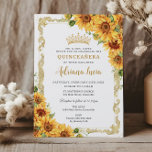 Vintage Gold Sunflower Yellow Floral Quinceañera Invitation<br><div class="desc">Personalise this elegant Quinceañera / Sweet 16 birthday invitation easily and quickly. Simply click the customise it further button to edit the texts,  change fonts and fonts colours. Featuring watercolor sunflower floral and a vintage gold border. Matching items available in store. (c) Somerset Fine Paperie</div>