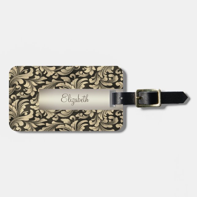 Vintage Gold Swirls  Luggage Tag (Front Horizontal)