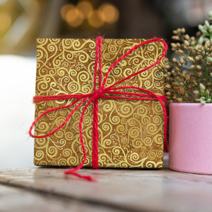  Vintage Gold Swirls Pattern Classy Abstract Brown Wrapping Paper