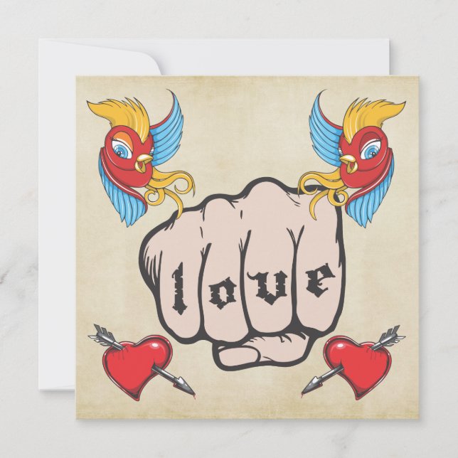 Vintage Gold Tattoo Themed Birthday Party Invite (Front)