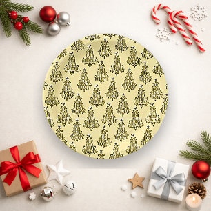 Vintage Gold Typographic Christmas Tree Pattern Paper Plate