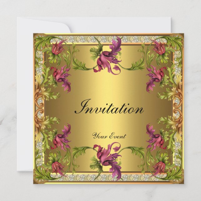 Vintage Gold Victorian Floral Frame Invitation (Front)