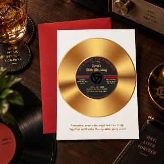 Vintage Gold Vinyl 45 Record Surprise Birthday Invitation