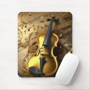 Vintage Gold Violin On Gold Musical Cords, Mouse Pad