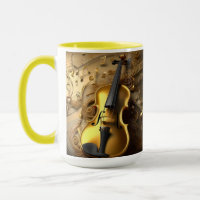 Vintage Gold Violin On Gold Musical Cords,