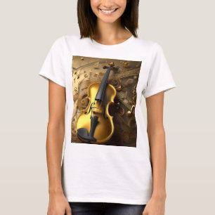 Vintage Gold Violin On Gold Musical Cords, T-Shirt