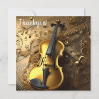 Vintage Gold Violin On Gold Musical Cords,