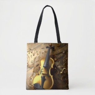 Vintage Gold Violin On Gold Musical Cords, Tote Bag