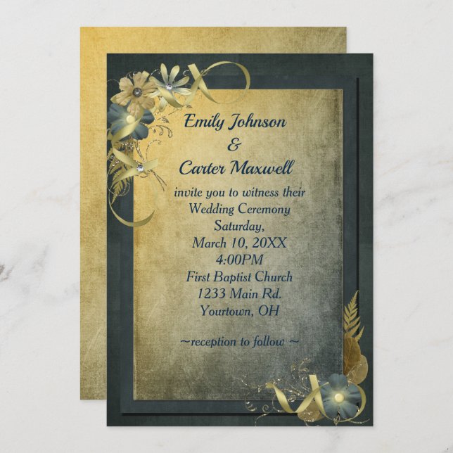 Vintage Gold Wedding Invitation (Front/Back)