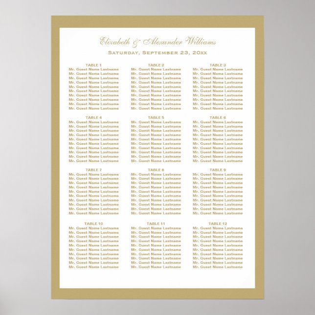 Vintage Gold Wedding Seating Chart | Poster (Front)