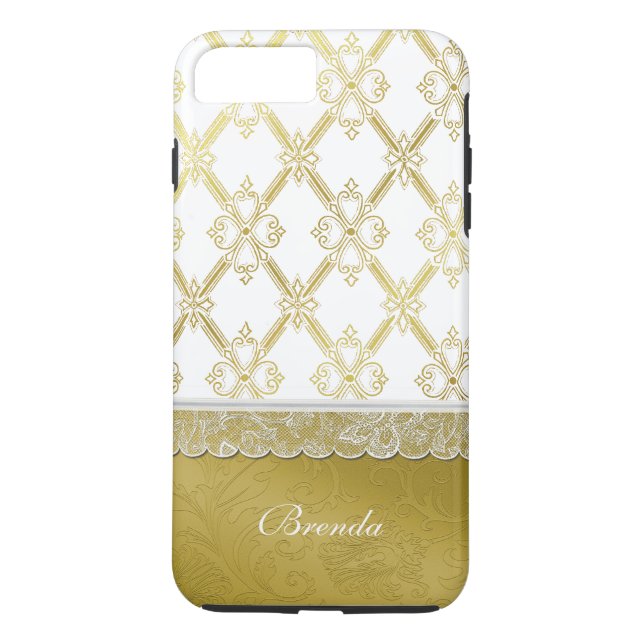 Vintage Gold & White Lattice iPhone 7 Plus case (Back)