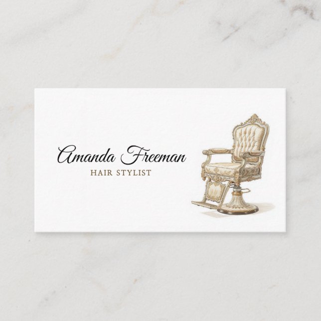 Vintage Gold & White Salon Chair Illustration Business Card (Front)