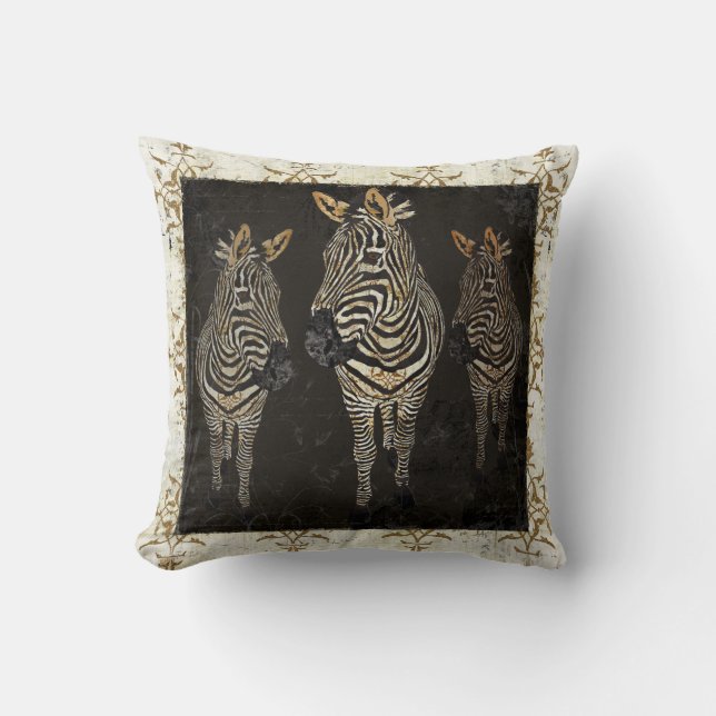 Vintage Gold & White Zebras MoJo Pillows (Front)