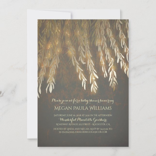 Vintage Gold Willow Tree Branches Baby Shower Invitation (Front)
