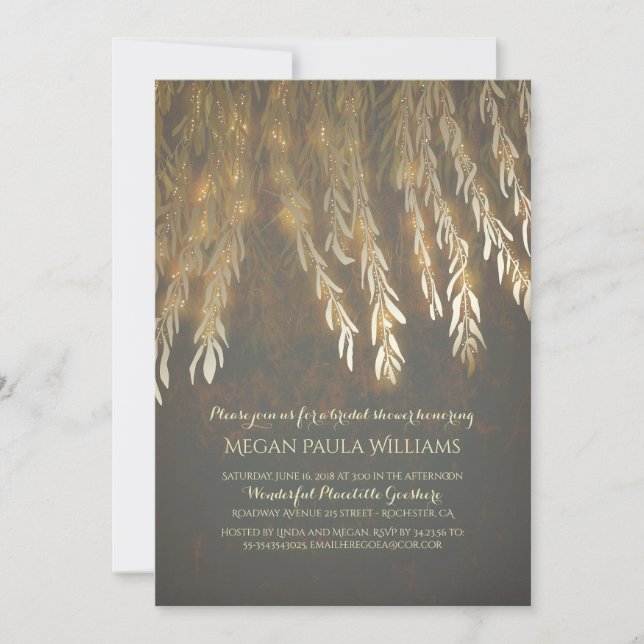 Vintage Gold Willow Tree Branches Bridal Shower Invitation (Front)