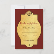 Vintage gold world travel themed wedding RSVP