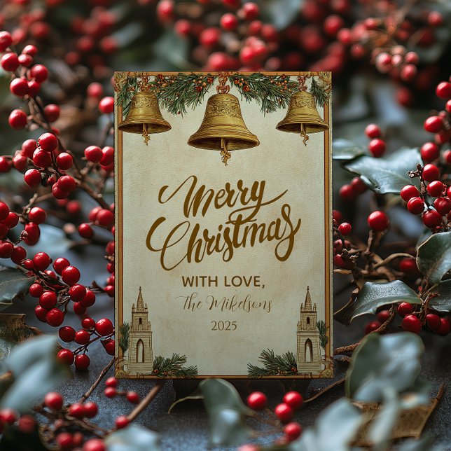 Vintage Golden Bells Christmas Holiday Card (Creator Uploaded)