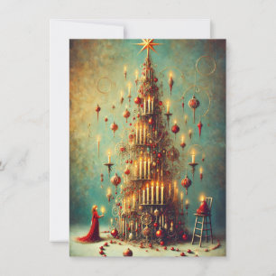 Vintage Golden Christmas Tree Greetings Holiday Card