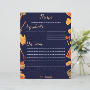 Vintage Golden family kitchen Recipe Sheet