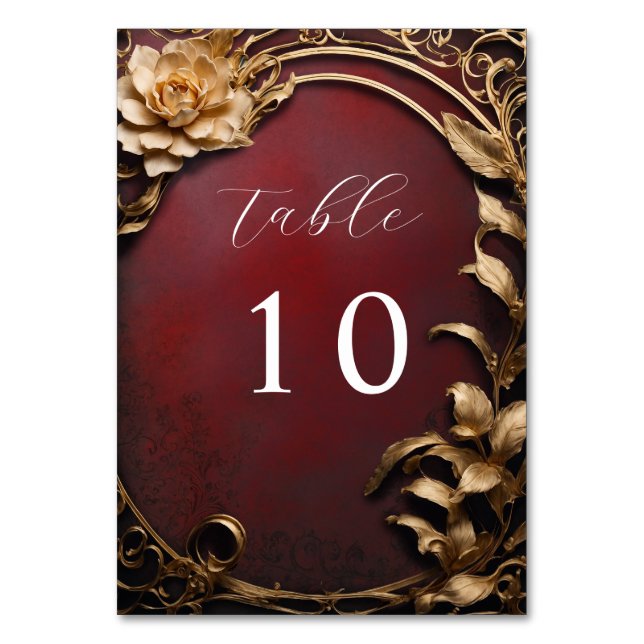 Vintage golden flowers wedding table number (Back)