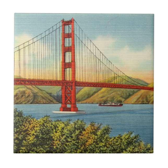 Vintage Golden Gate Bridge San Francisco Travel Tile (Front)