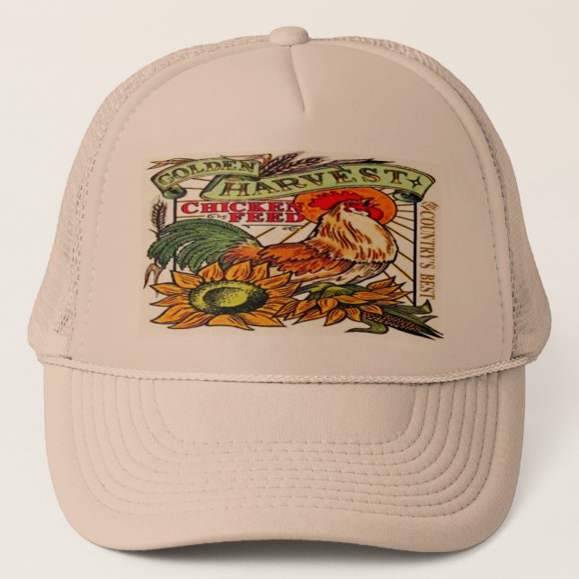 "Vintage Golden Harvest Chicken Feed Ad" Trucker Hat (Front)