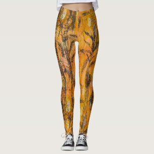 Vintage Golden Harvest Textile Pattern Leggings