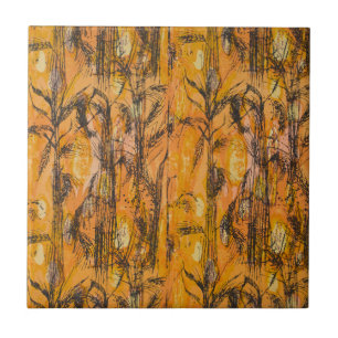 Vintage Golden Harvest Textile Pattern Tile