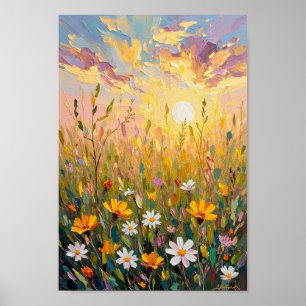Vintage Golden Hour Meadow Art Poster