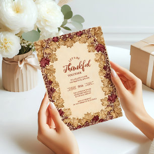 Vintage Golden Leaf Thanksgiving Celebration Invitation