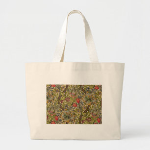 Vintage Golden Lilly Floral Design William Morris Large Tote Bag