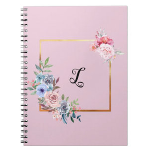 Vintage Golden Multicolored Flowers Monogram Text Notebook